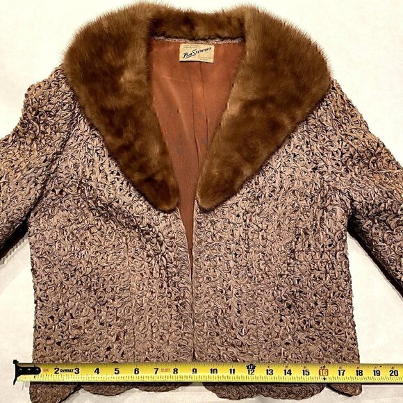 Vintage 40s 50s Pam Stewart ribbon knit crop coat chocolate brown mink collar - Picture 14 of 17